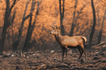 Majestic Stag Standing in a Serene Forest Environment Surrounded by Rich Autumn Colors and Soft Natural Lighting, Perfect for Wildlife Photography Enthusiasts