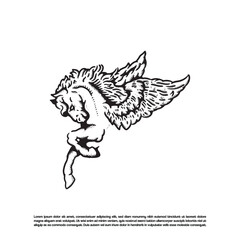 Vintage hand drawn winged horse half body vector