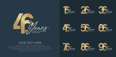 Anniversary logo set vector design, gold and silver color for celebration event