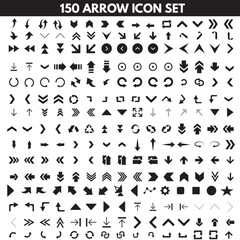 Arrow icon set. Arrow. Cursor. Collection different arrow signs. Black arrows icons. Different cursor arrow direction symbols in flat style.