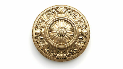 Fototapeta premium Ornate golden decorative medallion with intricate floral designs.