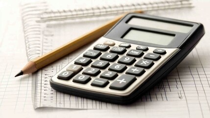 Calculator and Pencil on Notepad with Graph Paper Background