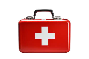 Obraz premium Red first aid kit box isolated on transparent background. Generative ai
