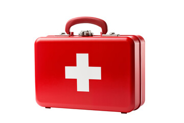 Obraz premium Red first aid kit box isolated on transparent background. Generative ai