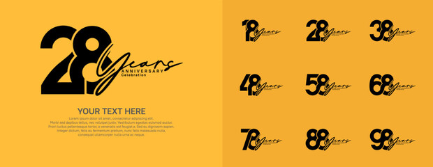 Anniversary logo set vector design, black color for celebration event