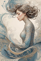 Art of Girl movements. Gold brown calm feeling with peace and harmony.