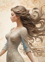 Art of Girl movements. Gold brown calm feeling with peace and harmony.