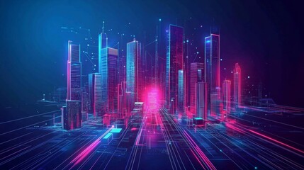 Abstract digital illustration futuristic cityscape background dark blue Innovation that is isometric