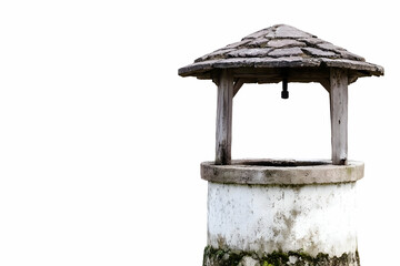 A rustic stone well with a wooden roof, often used for water collection.