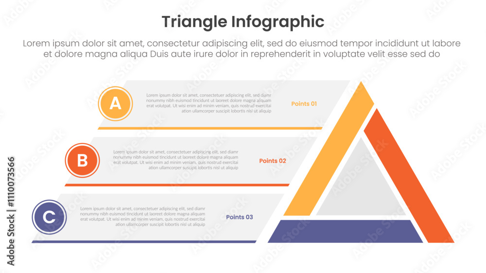 Poster triangle base shape infographic template banner with sharp triangle and box container alongside on l