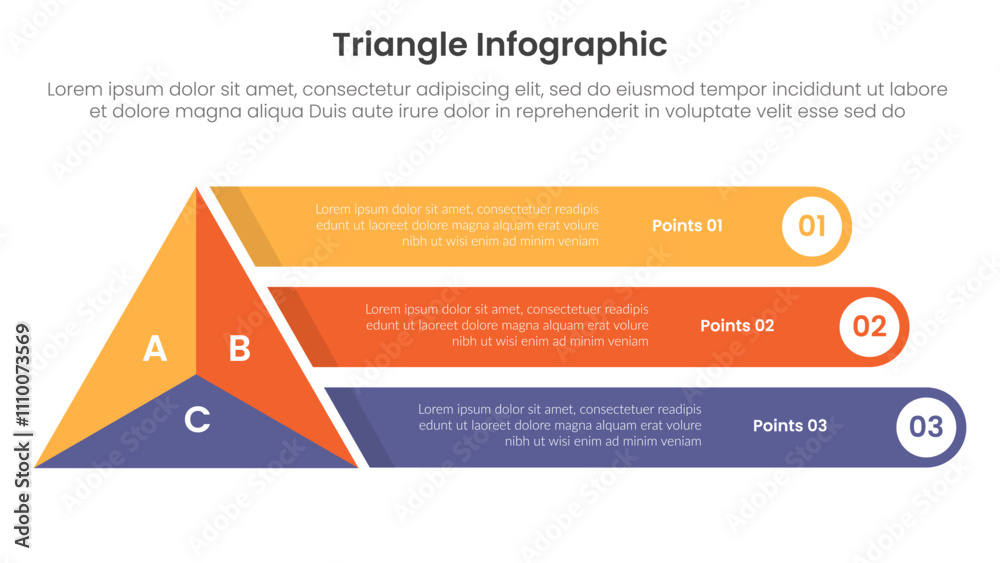 Poster triangle base shape infographic template banner with big triangle with long round rectangle stack wi
