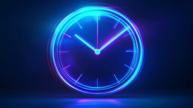 Digital clock dark blue background face center surrounded A futuristic