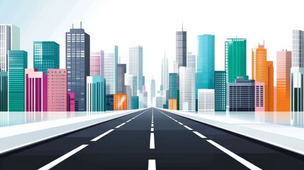 Illustration cityscape long straight road center black has Business map timeline