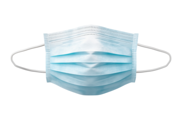 blue disposable face mask isolated on transparent background. Generative ai