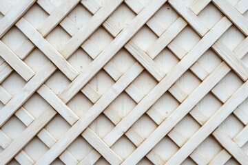 A close-up view of a textured lattice pattern, featuring interwoven wooden slats in a light tone, creating a visually appealing geometric design.