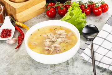 Homemade chicken soup with vegetables