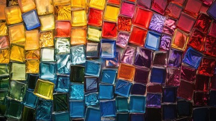 A captivating depiction of a mosaic of multi-colored glass tiles forming a radiant, harmonious image on a smooth background