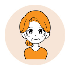 おばあさんの正面のイラスト,オレンジ