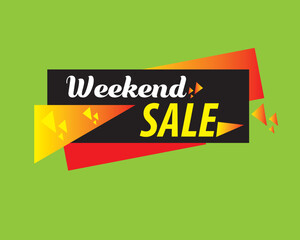 Weekend Sale Advertising Banner tag, Modern dynamic sales banner tag, with Typography, sharp, spicy offer, Vector illustration weekend offer label.
