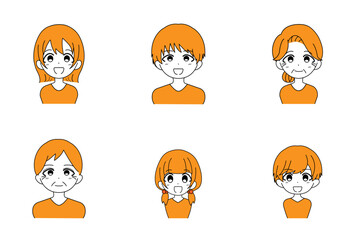 老若男女の正面のイラスト,オレンジ