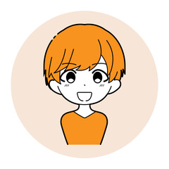 男の子の正面のイラスト,オレンジ