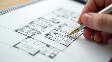 Detailed Ground Floor Blueprints With Hand Drawing Sketch
