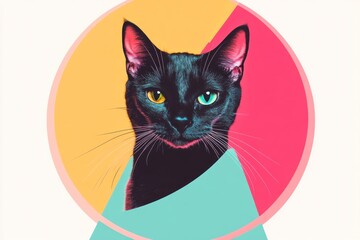 Ultra-Modern Artistic Portrait of a Cat with Striking Colorful Background