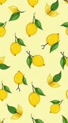 Obraz premium Whimsical Summer Pattern with Vibrant Yellow Lemons and Green Leaves