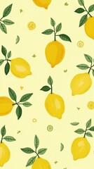 Obraz premium Vibrant Summer Pattern with Yellow Lemons and Green Leaves