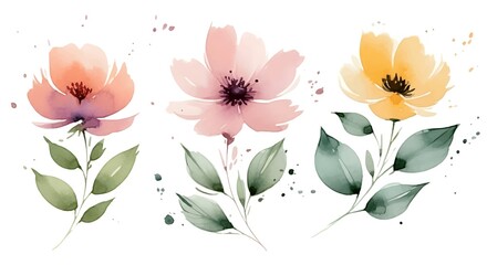 Obraz premium Watercolor Floral Design Set on a Clean White Background