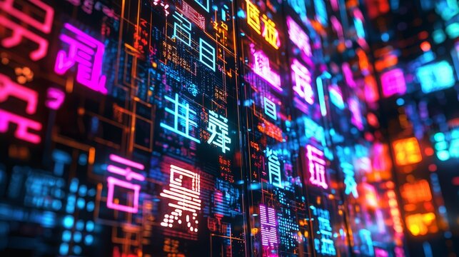 Futuristic Holographic Interface with Multilingual Elements
