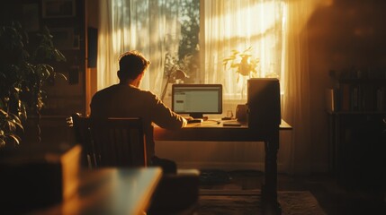 Fototapeta premium Cozy Home Office Atmosphere with Natural Light