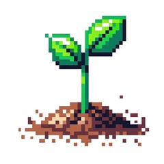 Fototapeta premium A pixel art sprout emerging from soil.