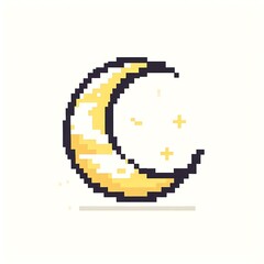 Fototapeta premium Pixel art crescent moon with sparkles.