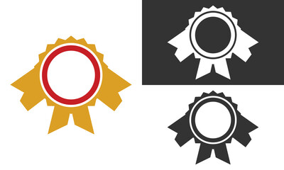 Minimalist Black and White Badge Vector Icon Design with Ribbon