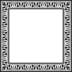 Obraz premium Vector square black monochrome border, frame, Pompeii. Rectangle Neopolitan ornament. Art of Ancient Rome. Template for stained glass