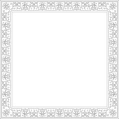 Vector square black contour border, frame, Pompeii. Rectangle Neopolitan ornament. Art of Ancient Rome. Template for stained glass