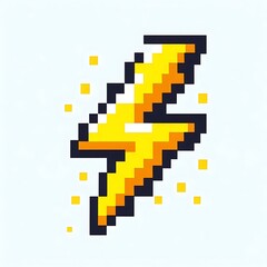 Obraz premium Pixelated yellow lightning bolt with sparkles.