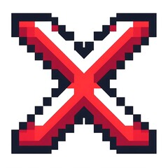 Pixelated red 'X' symbol on a white background.