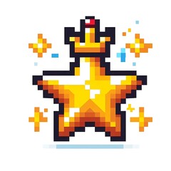 Obraz premium Pixel art of a golden star with a crown.