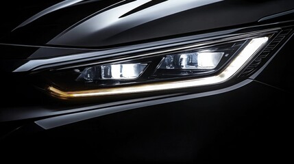 Naklejka premium Close-up headlight black car rectangular shape has modern Headlights