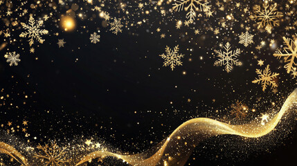 Snowflakes border in wave shape.Golden snowflakes with stars border. Golden snowflakes wave vector. Christmas decoration. Template with a christmas elements .Snowflakes garland