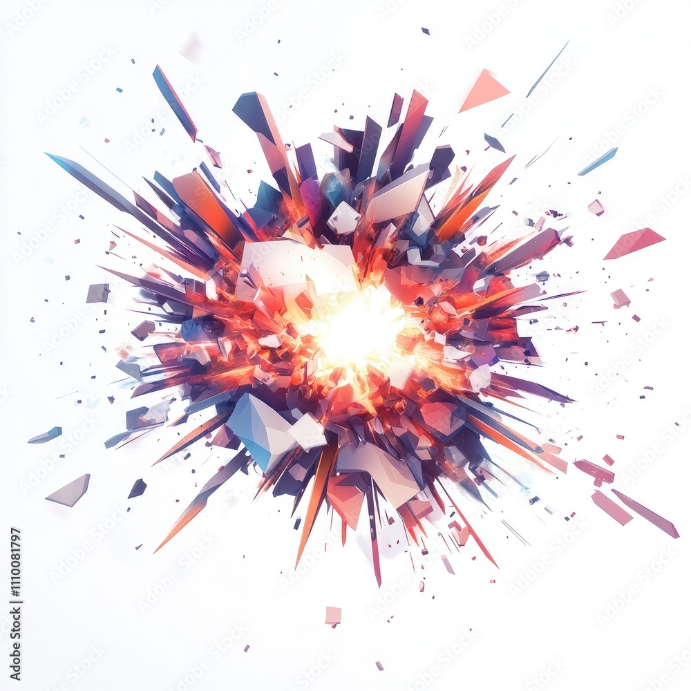Wall mural abstract explosion with vibrant colors and sharp fragments.