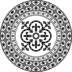 Vector black monochrome round gothic ornament. Medieval European silhouette, circle, ring, border. Classic pattern of the Germans, Angles, Saxons, Franks
