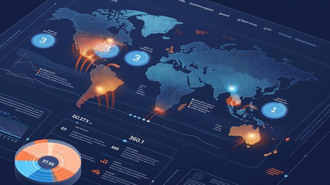 Business report infographic combining a heatmap for geographical sales performance and a pie chart for product category distribution.