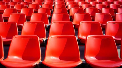 Naklejka premium Rows red plastic chairs arranged neat orderly manner Several