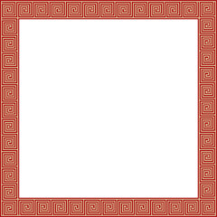 Vector gold with red classic Greek square ornament. Rectangle of Ancient Greece and Roman Empire. Byzantine painting of walls, floors and ceilings. Decoration of European palaces