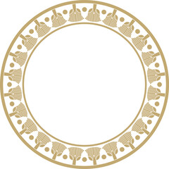 Vector golden round Egyptian ornament. Circle, frame, ring of ancient Egypt.Pattern of lotus flowers and sun