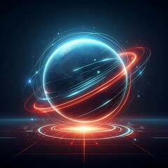 Obraz premium Futuristic glowing planet with rings and light effects.
