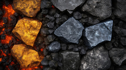 Fototapeta premium Textured surface featuring contrasting materials like lava and rocks, showcasing vibrant colors and unique patterns that evoke sense of natural beauty and geological diversity